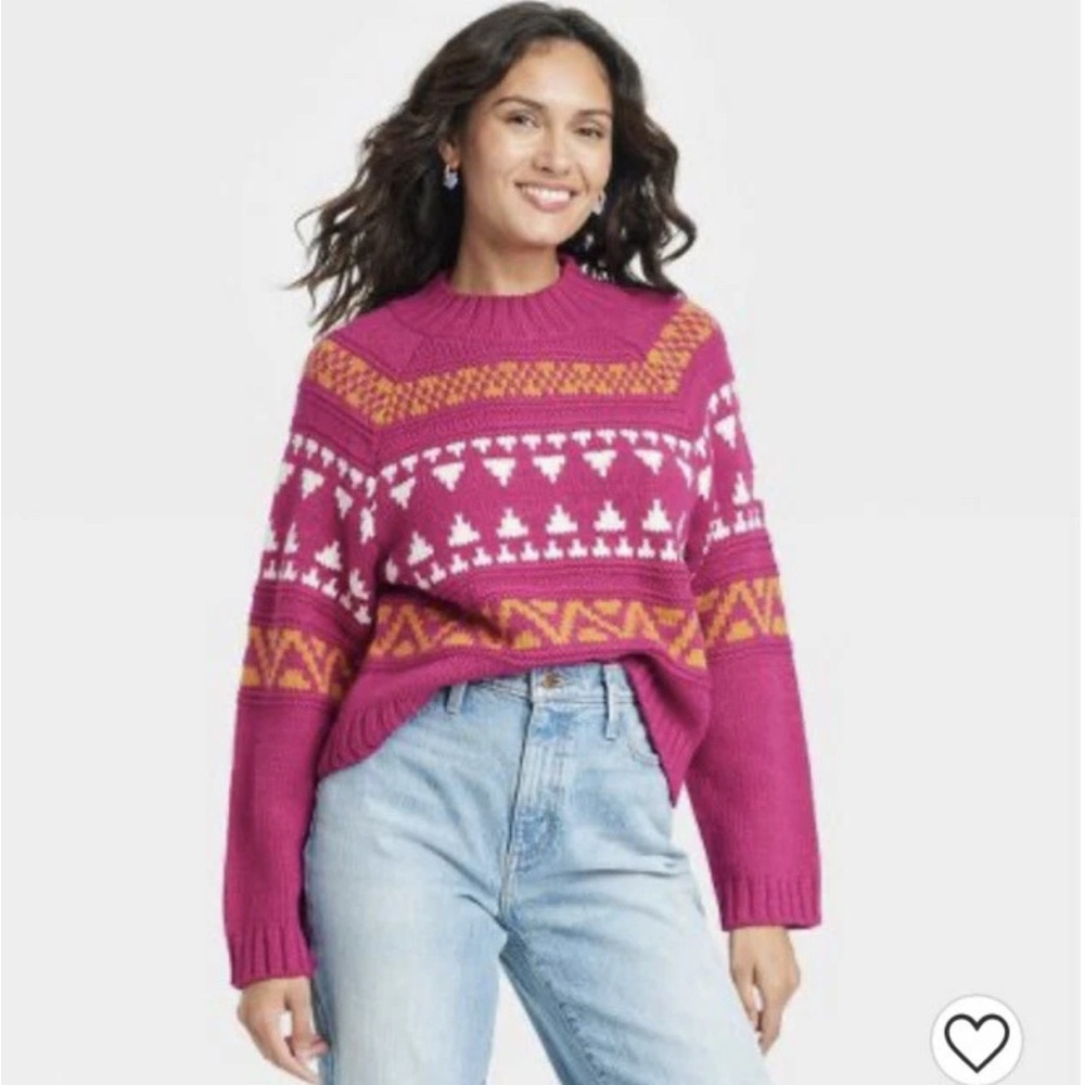 Universal Thread‎ Cozy Pink White Yellow Sweater Mock Neck Cropped Size M